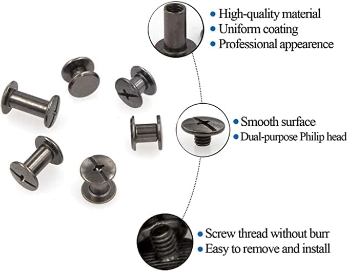 ALLOYPRO Gun Metal Chicago Binding Screws Assorted Kit Nail Rivet Chicago Button DIY Leather Decoration Bookbinding Round Flat Head Stud Screw (Gun Metal 3/16"x1/4"-50 Sets) - Image 3